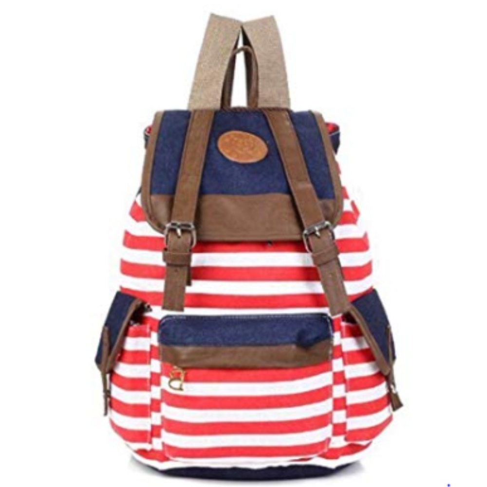 NEW Unisex Striped Canvas Backpack
